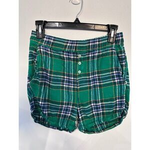 Aerie Green Plaid Pajama Shorts Womens Small Flannel Tartan Sleepwear Pockets